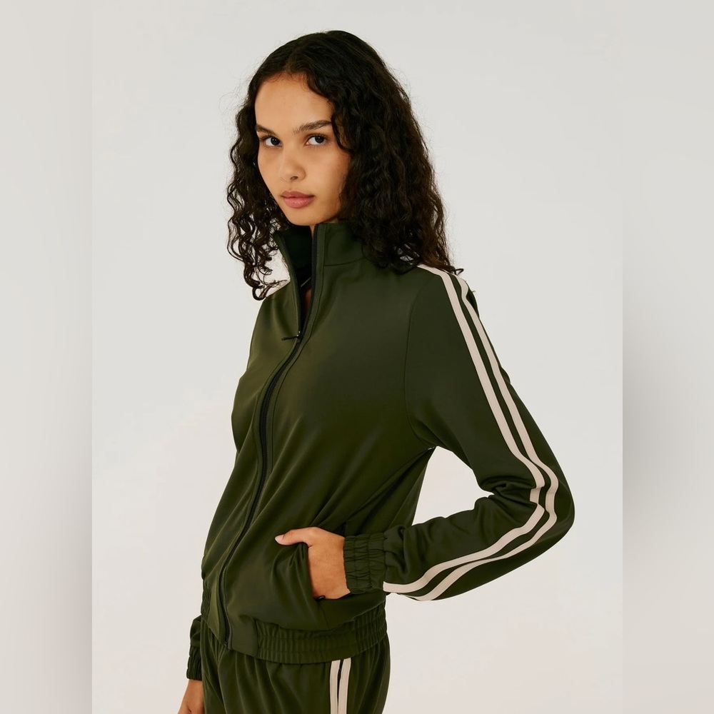 Splits59 Track Jacket in Army Green and Cream